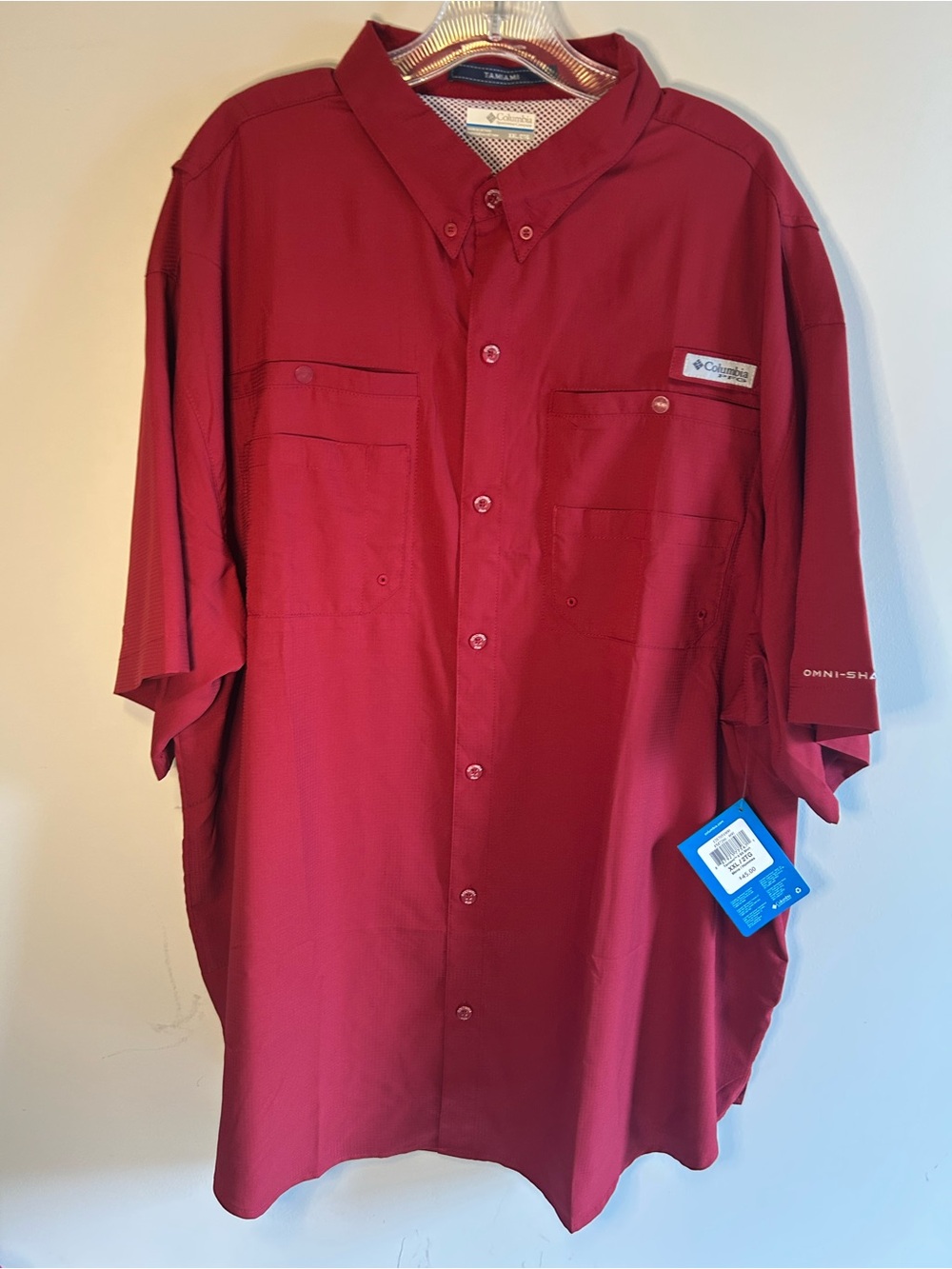 NWT Columbia Men's Omni-Shade Short Sleeve Button-Up Shirt Fishing